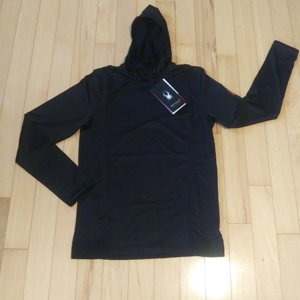 NWT Mens Spyder Active black  pullover Hoodie Small cool red spider logo